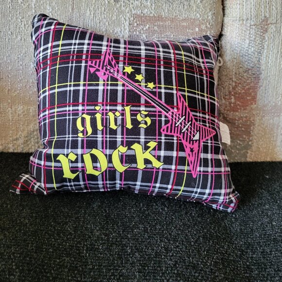 ARDENE Vintage Y2K Girls Rock Plaid Pillow + Pink Guitar Graphic - Picture 2 of 3